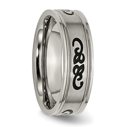 Chisel Titanium Brushed with Black Rubber Design 7mm Ridged Edge Band