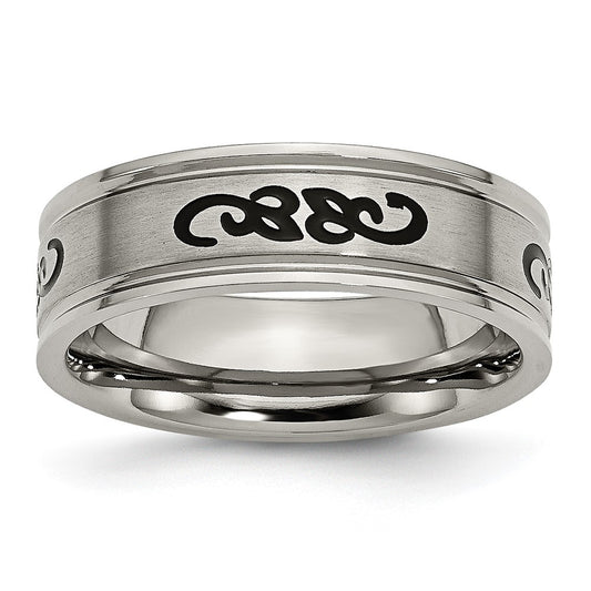 Chisel Titanium Brushed with Black Rubber Design 7mm Ridged Edge Band