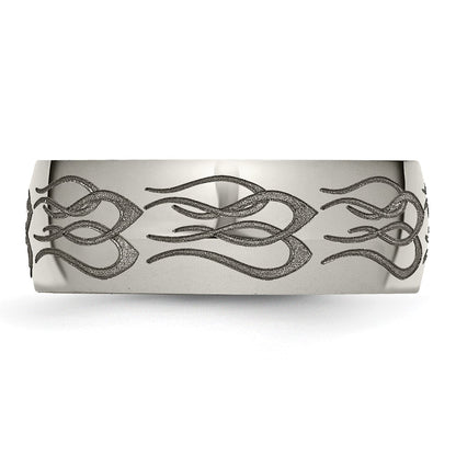 Chisel Titanium Polished Flame Laser Design 8mm Band