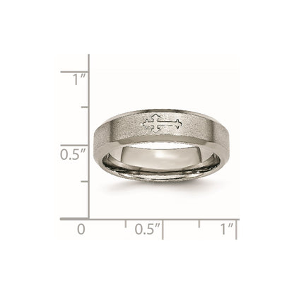 Chisel Titanium Brushed Center Cross Design 6mm Beveled Edge Band