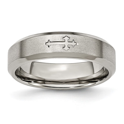 Chisel Titanium Brushed Center Cross Design 6mm Beveled Edge Band