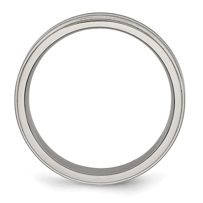 Chisel Titanium Brushed Center Black Enamel 6mm Ridged Edge Band