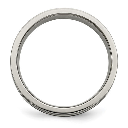 Chisel Titanium Brushed with Sterling Silver Inlay 6mm Grooved Band
