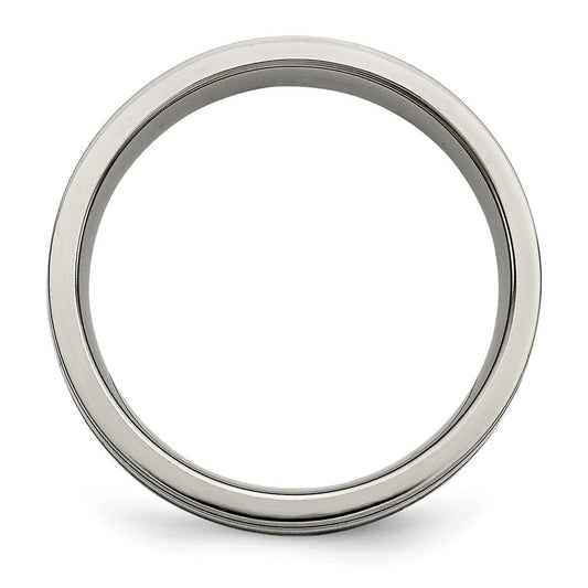 Chisel Titanium Brushed with Sterling Silver Inlay 6mm Grooved Band