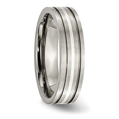 Chisel Titanium Brushed with Sterling Silver Inlay 6mm Grooved Band