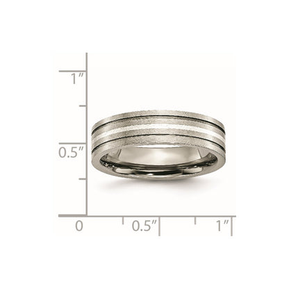 Chisel Titanium Brushed with Sterling Silver Inlay 6mm Grooved Band