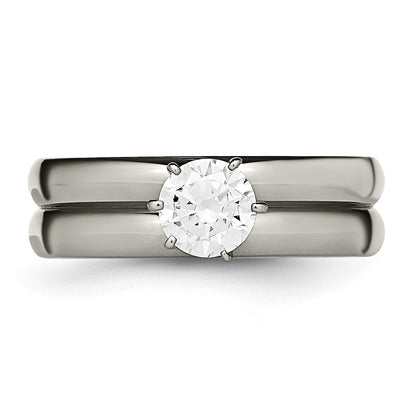 Chisel Titanium Polished with CZ Ring