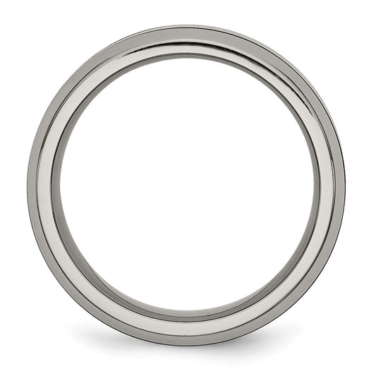 Chisel Titanium Polished with Black Ceramic Center 8mm Beveled Band