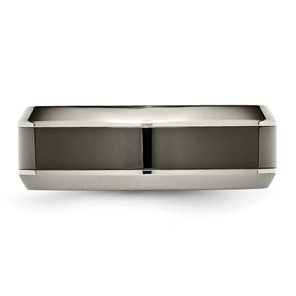 Chisel Titanium Polished with Black Ceramic Center 8mm Beveled Band