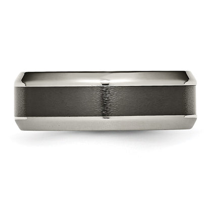 Chisel Titanium Polished with Black Ceramic Center 8mm Beveled Band