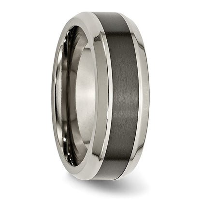 Chisel Titanium Polished with Black Ceramic Center 8mm Beveled Band