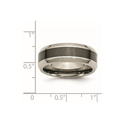 Chisel Titanium Polished with Black Ceramic Center 8mm Beveled Band