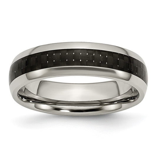 Chisel Titanium Polished with Black Carbon Fiber Inlay 6mm Band