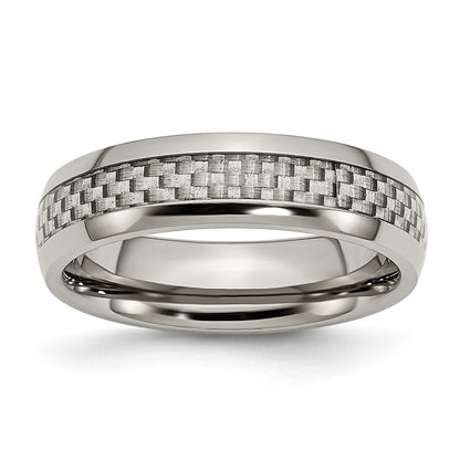 Chisel Titanium Polished with Grey Carbon Fiber Inlay 6mm Band