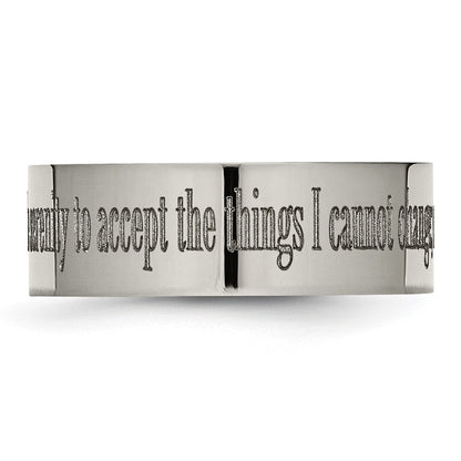 Chisel Titanium Polished Serenity Prayer Laser Design 8mm Flat Band