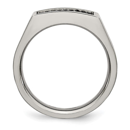 Chisel Titanium Brushed and Polished Black IP-plated CZ Signet Ring