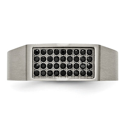 Chisel Titanium Brushed and Polished Black IP-plated CZ Signet Ring