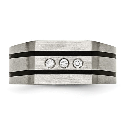 Chisel Titanium Brushed and Polished Black IP-plated CZ Signet Ring