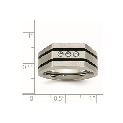 Chisel Titanium Brushed and Polished Black IP-plated CZ Signet Ring