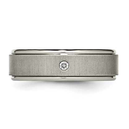 Chisel Titanium Brushed and Polished .05 Carat Diamond Rounded Edge 7mm Band
