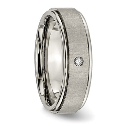 Chisel Titanium Brushed and Polished .05 Carat Diamond Rounded Edge 7mm Band