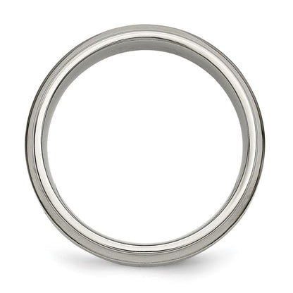 Chisel Titanium Polished 1/5 Carat Diamond Ridged Edge 7mm Band