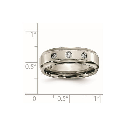 Chisel Titanium Polished 1/5 Carat Diamond Ridged Edge 7mm Band