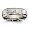 Chisel Titanium Polished 1/5 Carat Diamond Ridged Edge 7mm Band