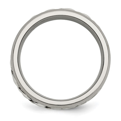 Chisel Titanium with Sterling Silver Inlay Polished 1pt. Diamond 7mm Band