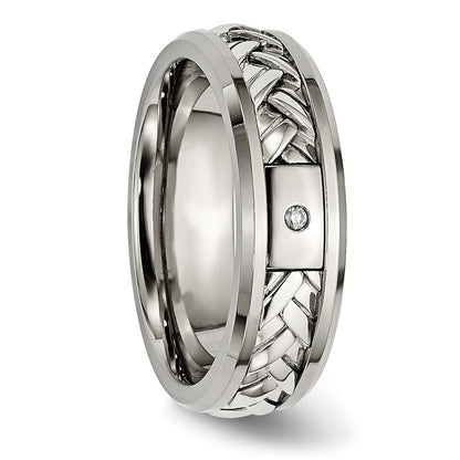 Chisel Titanium with Sterling Silver Inlay Polished 1pt. Diamond 7mm Band
