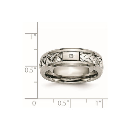 Chisel Titanium with Sterling Silver Inlay Polished 1pt. Diamond 7mm Band