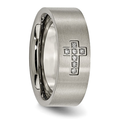 Chisel Titanium Brushed 1/15 Carat Diamond Cross 8mm Flat Band