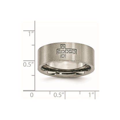 Chisel Titanium Brushed 1/15 Carat Diamond Cross 8mm Flat Band