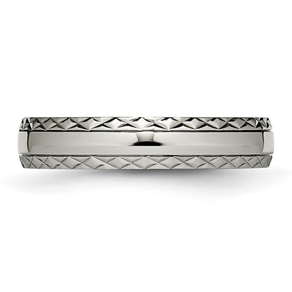 Chisel Titanium Polished Grooved 5mm Criss Cross Design Band