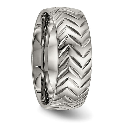 Chisel Titanium Polished Diamond Cut 8mm Band