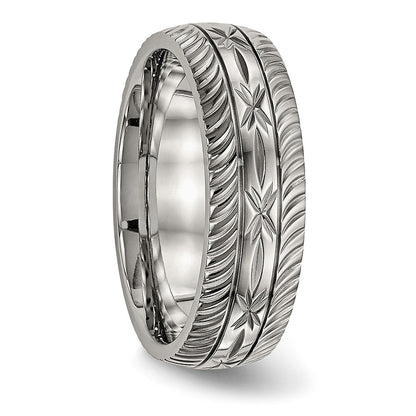 Chisel Titanium Polished Diamond Cut 7mm Band