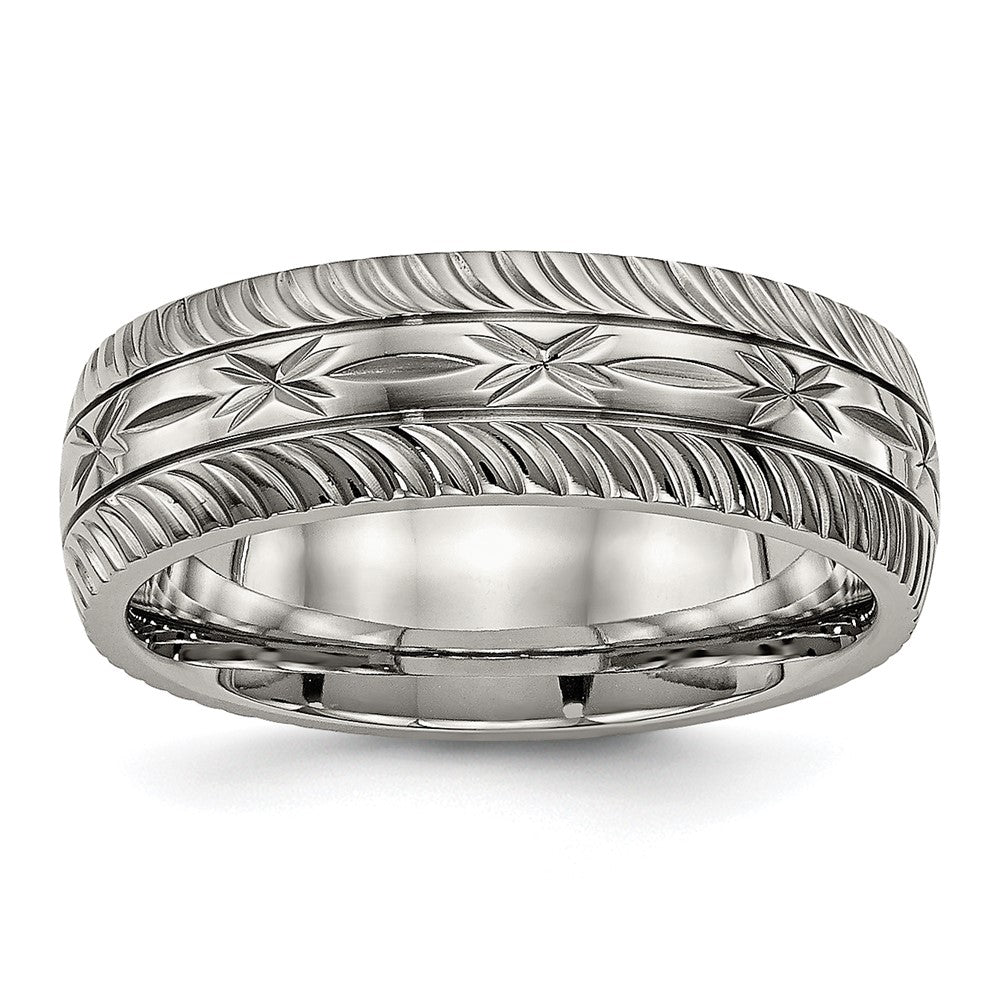 Chisel Titanium Polished Diamond Cut 7mm Band