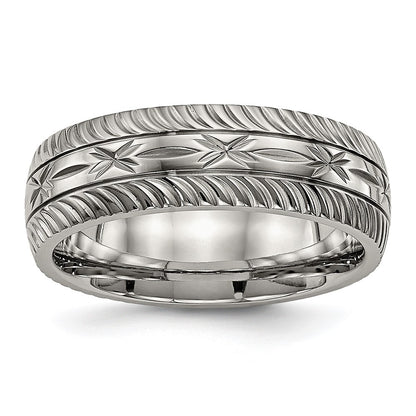 Chisel Titanium Polished Diamond Cut 7mm Band