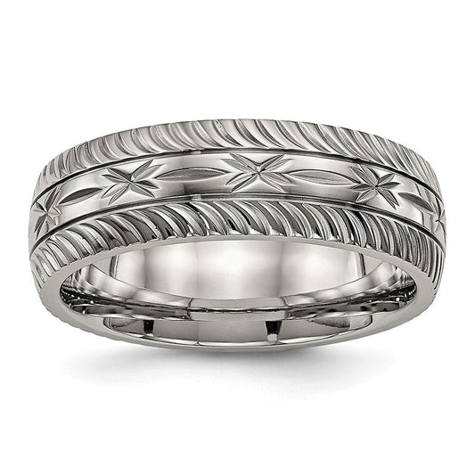 Chisel Titanium Polished Diamond Cut 7mm Band