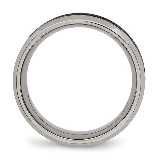 Chisel Titanium Polished with Black and Green Carbon Fiber Inlay 8mm Band