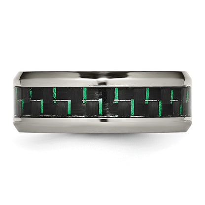 Chisel Titanium Polished with Black and Green Carbon Fiber Inlay 8mm Band