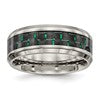 Chisel Titanium Polished with Black and Green Carbon Fiber Inlay 8mm Band