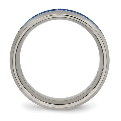 Chisel Titanium Polished with Blue and White Carbon Fiber Inlay 8mm Band