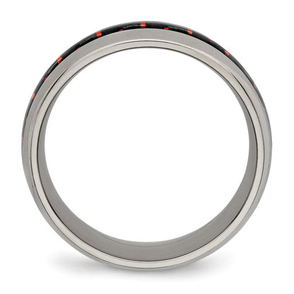 Chisel Titanium Polished with Black and Red Carbon Fiber Inlay 8mm Band