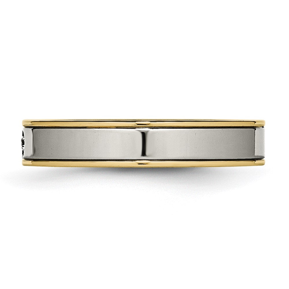 Chisel Titanium Polished Yellow IP-plated with CZ 5mm Grooved Comfort Fit Band