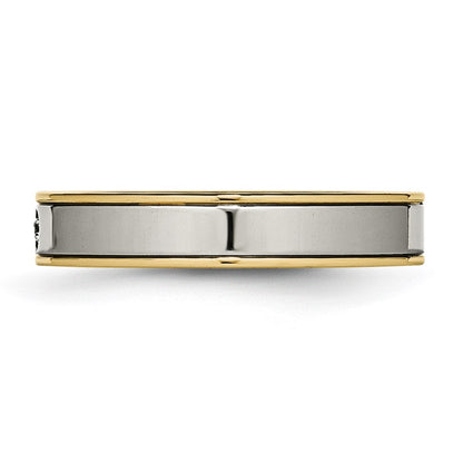 Chisel Titanium Polished Yellow IP-plated with CZ 5mm Grooved Comfort Fit Band
