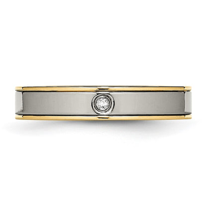 Chisel Titanium Polished Yellow IP-plated with CZ 5mm Grooved Comfort Fit Band