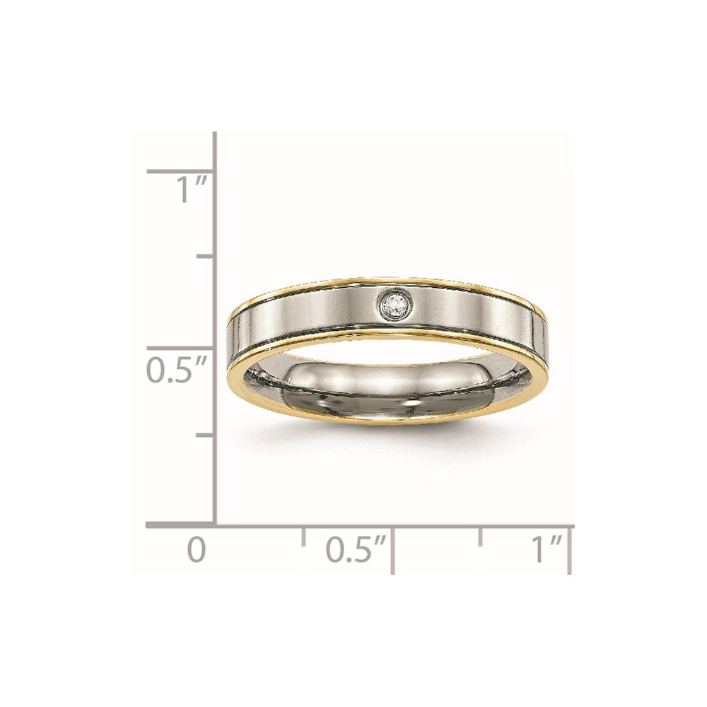 Chisel Titanium Polished Yellow IP-plated with CZ 5mm Grooved Comfort Fit Band