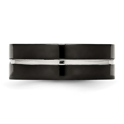 Chisel Titanium Polished Black IP-plated 8mm Grooved Comfort Fit Band