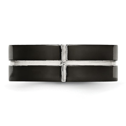 Chisel Titanium Polished Black IP-plated 8mm Grooved Comfort Fit Band